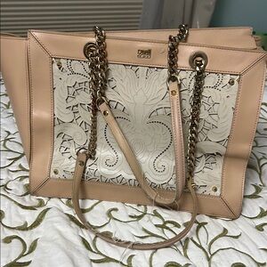 Cavalli Class Cream and Gold Tote with Paisley Design